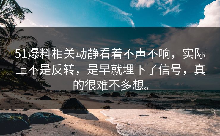 51爆料相关动静看着不声不响，实际上不是反转，是早就埋下了信号，真的很难不多想。