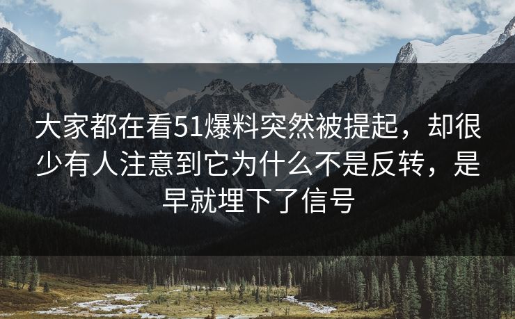 大家都在看51爆料突然被提起，却很少有人注意到它为什么不是反转，是早就埋下了信号