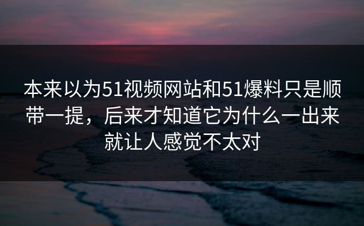 本来以为51视频网站和51爆料只是顺带一提，后来才知道它为什么一出来就让人感觉不太对