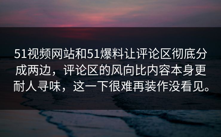 51视频网站和51爆料让评论区彻底分成两边，评论区的风向比内容本身更耐人寻味，这一下很难再装作没看见。
