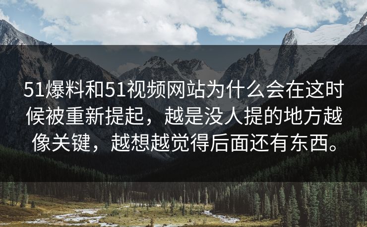 51爆料和51视频网站为什么会在这时候被重新提起，越是没人提的地方越像关键，越想越觉得后面还有东西。