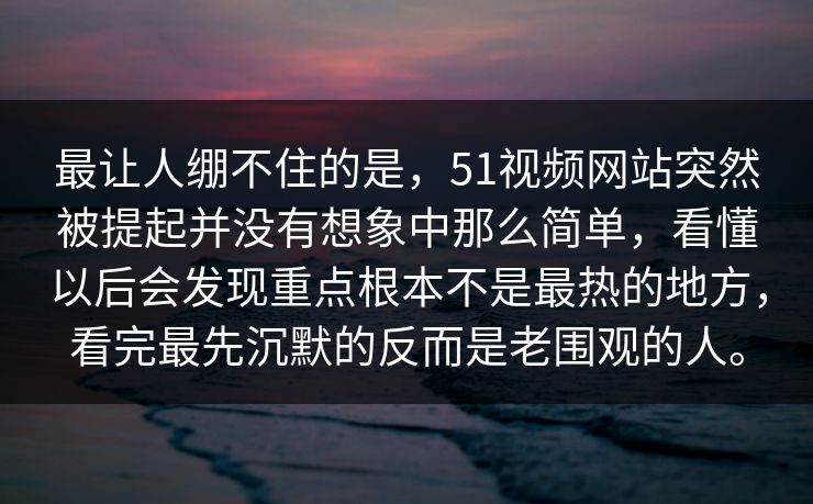 最让人绷不住的是，51视频网站突然被提起并没有想象中那么简单，看懂以后会发现重点根本不是最热的地方，看完最先沉默的反而是老围观的人。