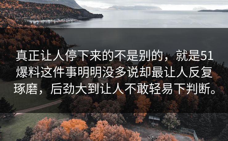 真正让人停下来的不是别的，就是51爆料这件事明明没多说却最让人反复琢磨，后劲大到让人不敢轻易下判断。