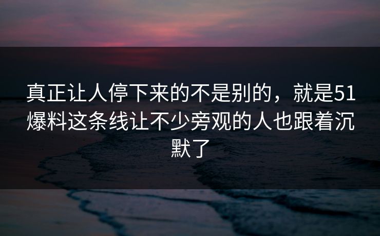 真正让人停下来的不是别的，就是51爆料这条线让不少旁观的人也跟着沉默了